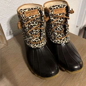 Sperry Women's Leopard Print Duck Boots - Black and Brown